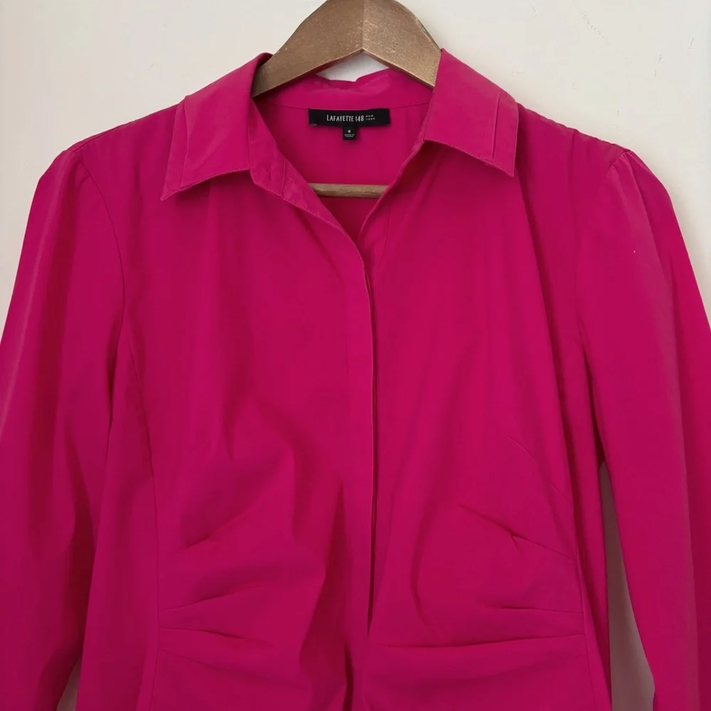 Lafayette 148 Leigh Ruched Button Front Shirt Pink Sz 6 - Picture 2 of 7